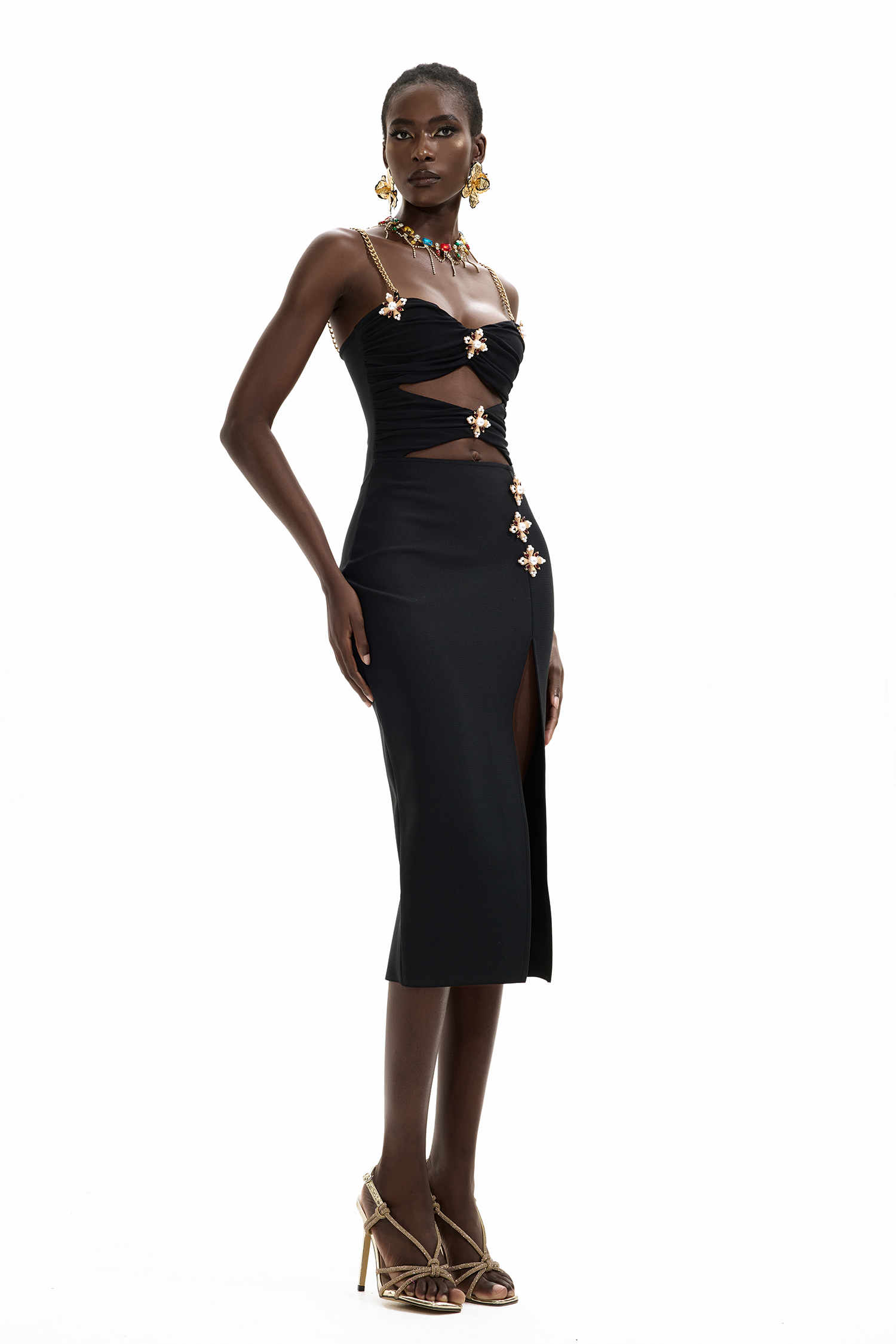 Knit Cut-Out Split Midi Dress