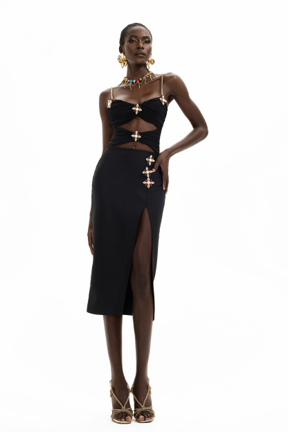 Knit Cut-Out Split Midi Dress