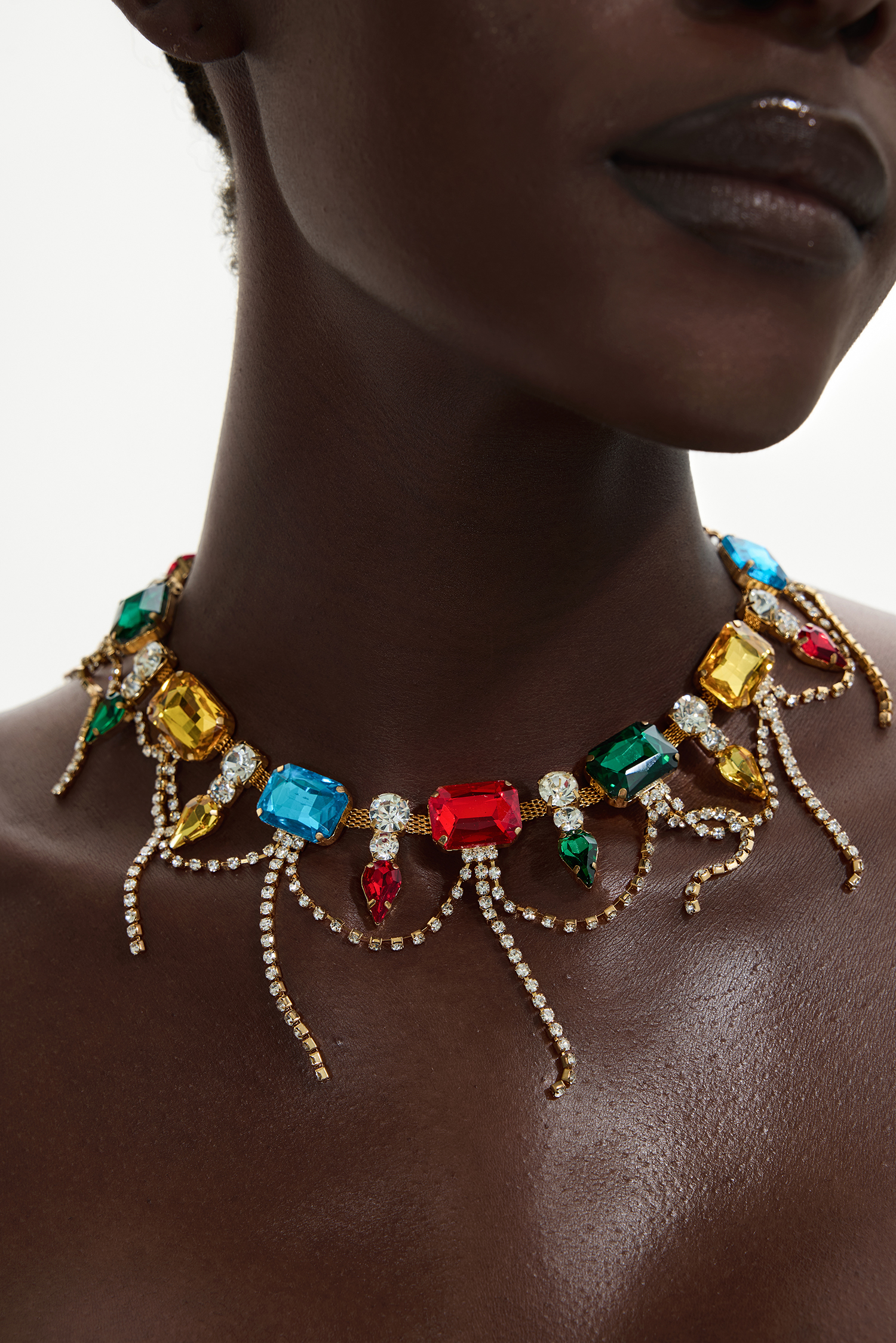 Colorful Rhinestone Tassel Necklace