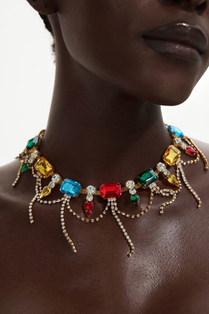 Colorful Rhinestone Tassel Necklace