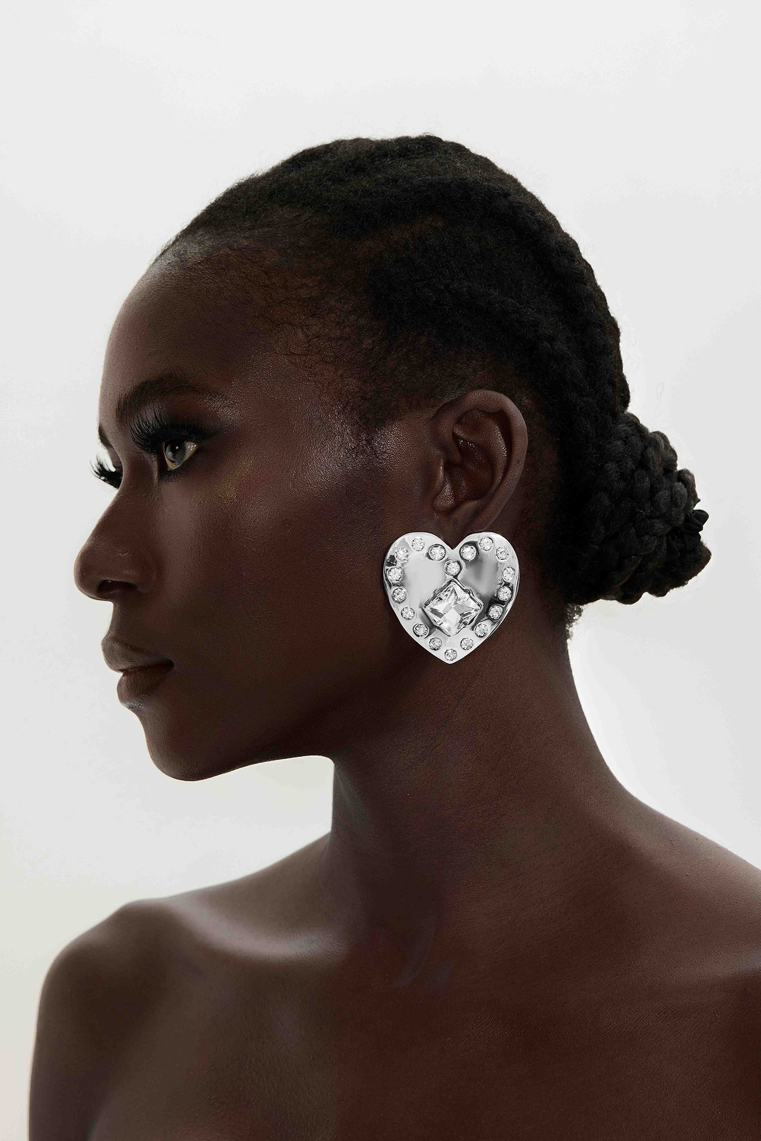 Rhinestone Heart Shape Metal Earrings