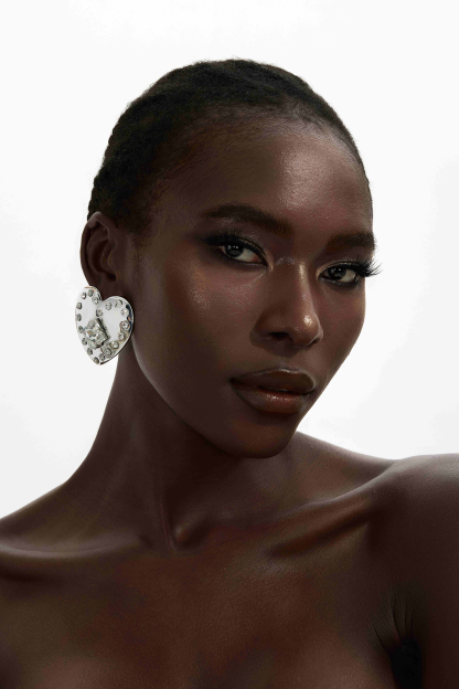 Rhinestone Heart Shape Metal Earrings