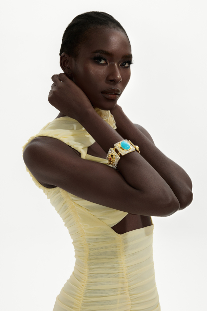 Faux Sapphire Rhinestone Metal Bracelet