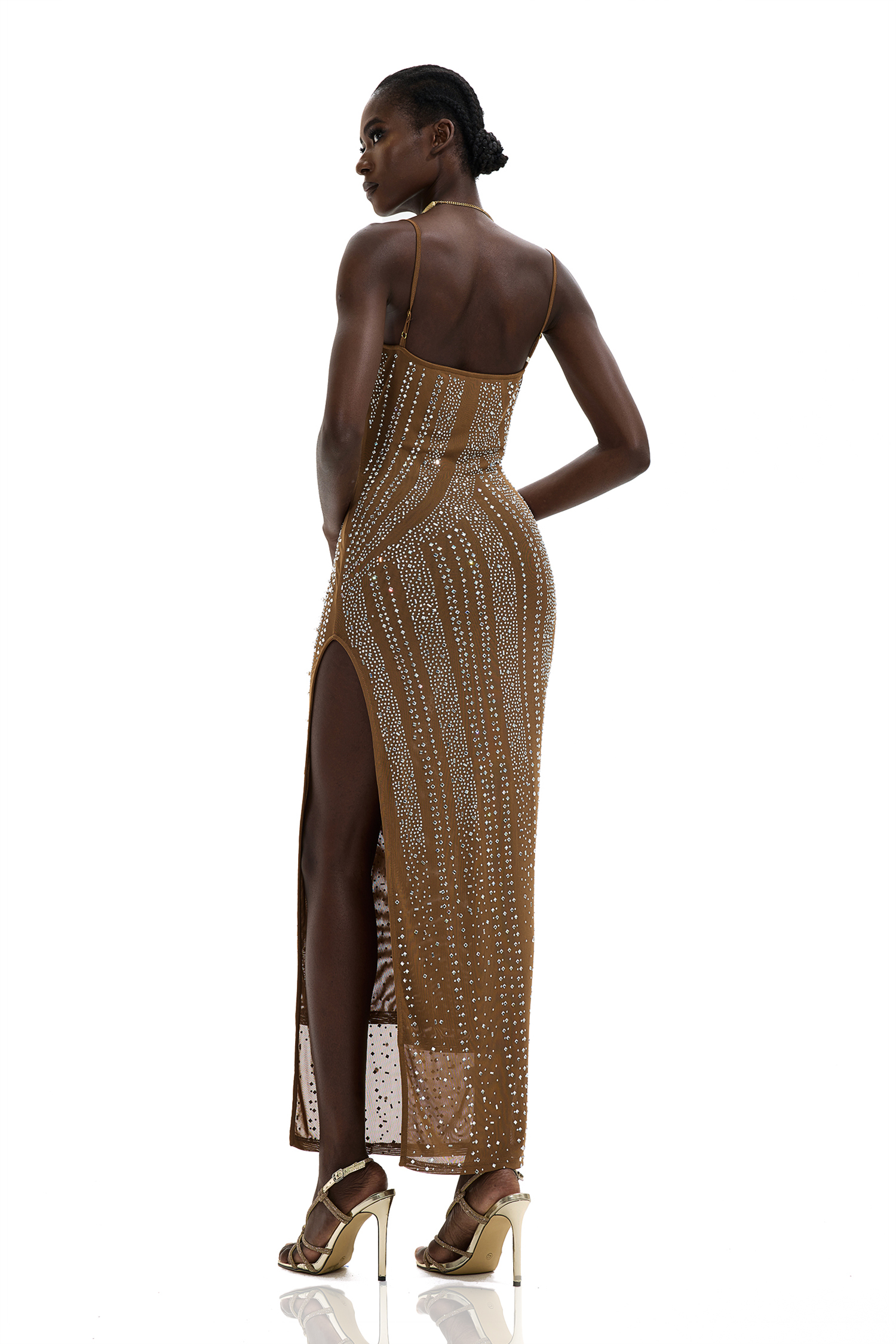 Rhinestone Sweetheart Neck Maxi Dress