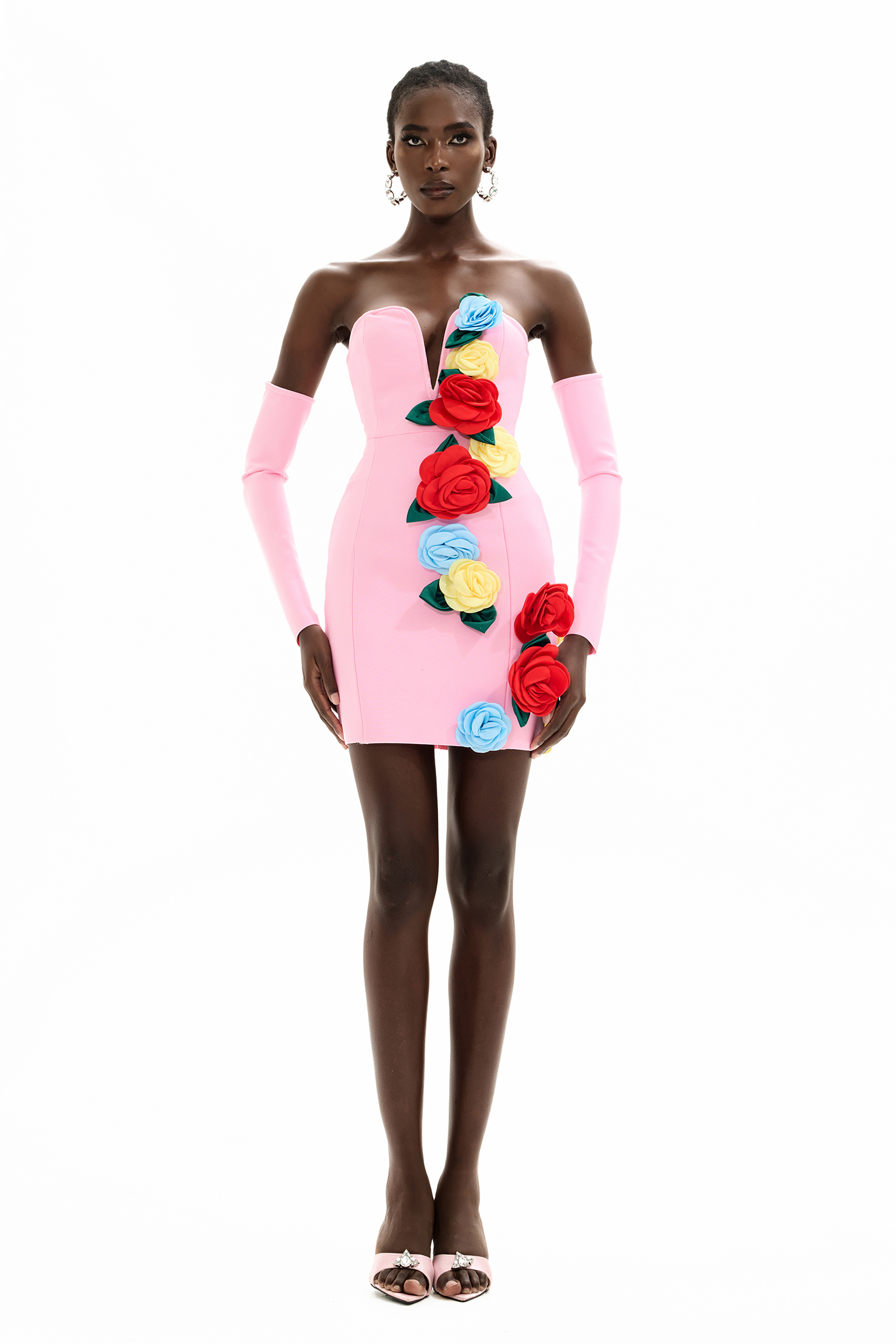 Bandage 3D Flower Strapless Mini Dress