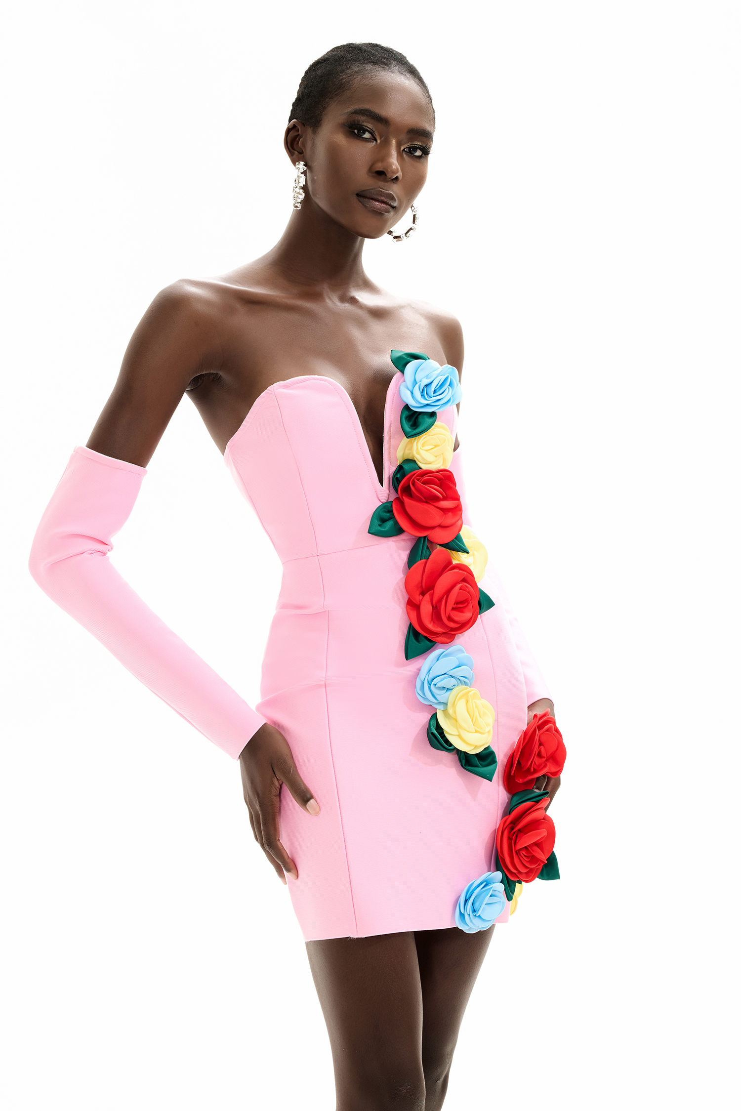 Bandage 3D Flower Strapless Mini Dress