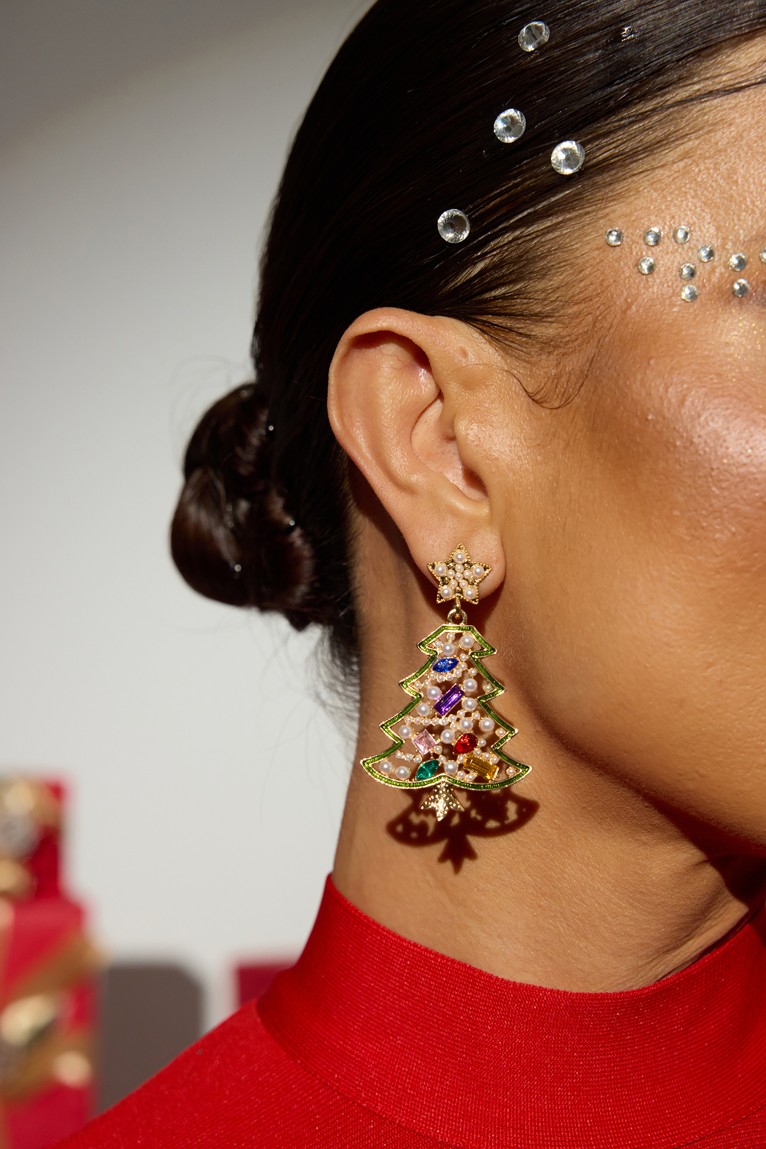 Faux Pearl Christmas Tree Shape Earrings