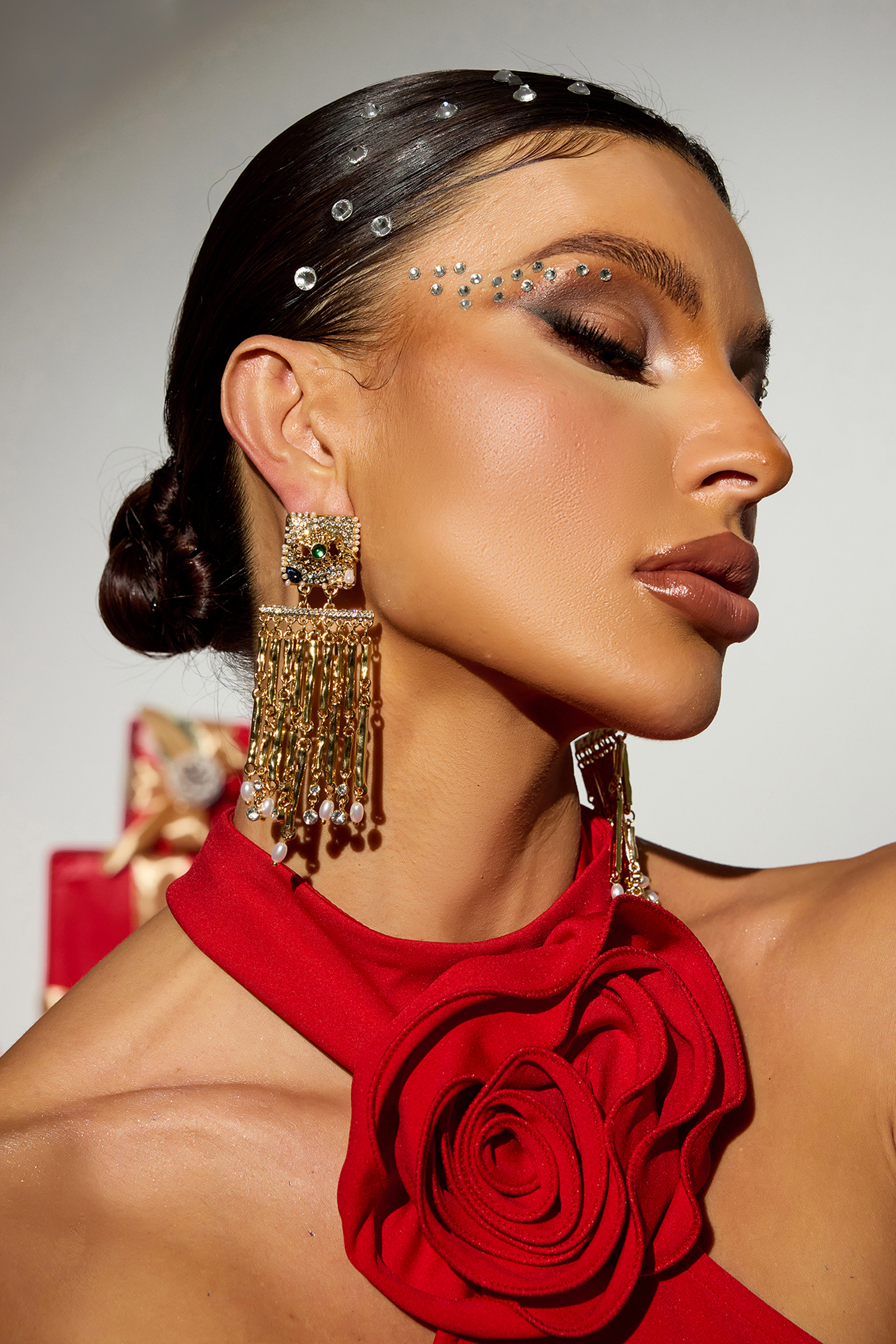 Rhinestone Faux Pearl Tassel Earrings