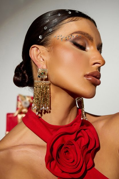 Rhinestone Faux Pearl Tassel Earrings