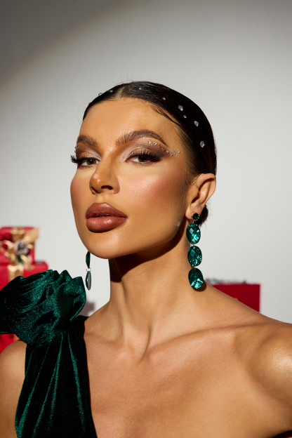 Faux Emerald Oval Drop Earrings