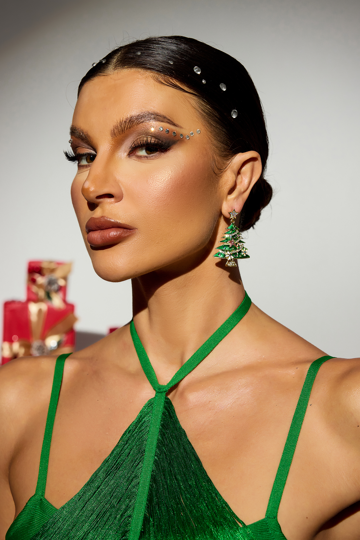 Faux Diamond Christmas Tree Shape Earrings