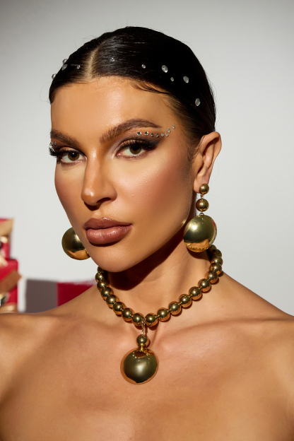 Metal Ball Earrings & Necklace Set