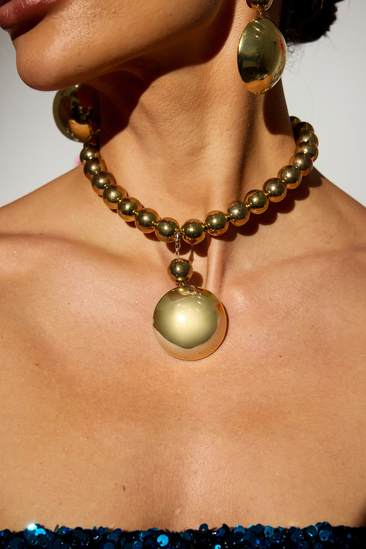 Metal Ball Earrings & Necklace Set