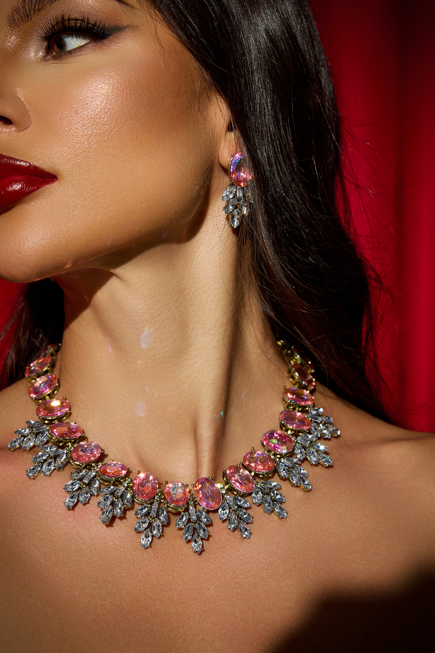 Faux Diamond Necklace & Earrings Set