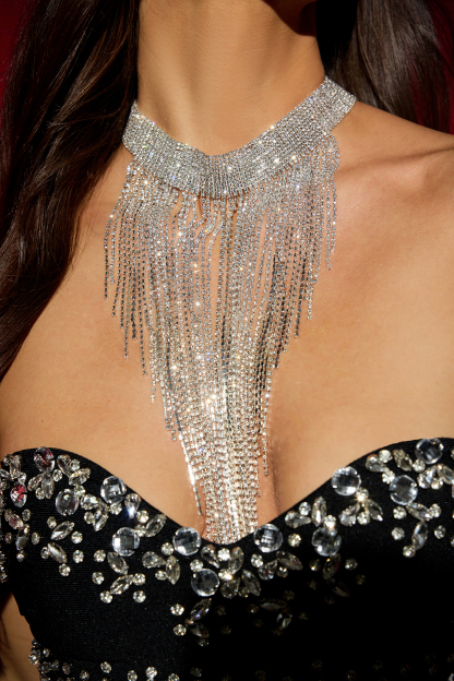 Faux Diamond Tassel Necklace