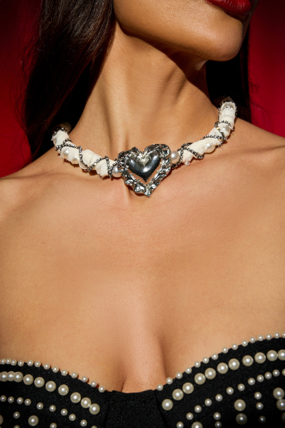 Faux Pearl Metal Heart Necklace