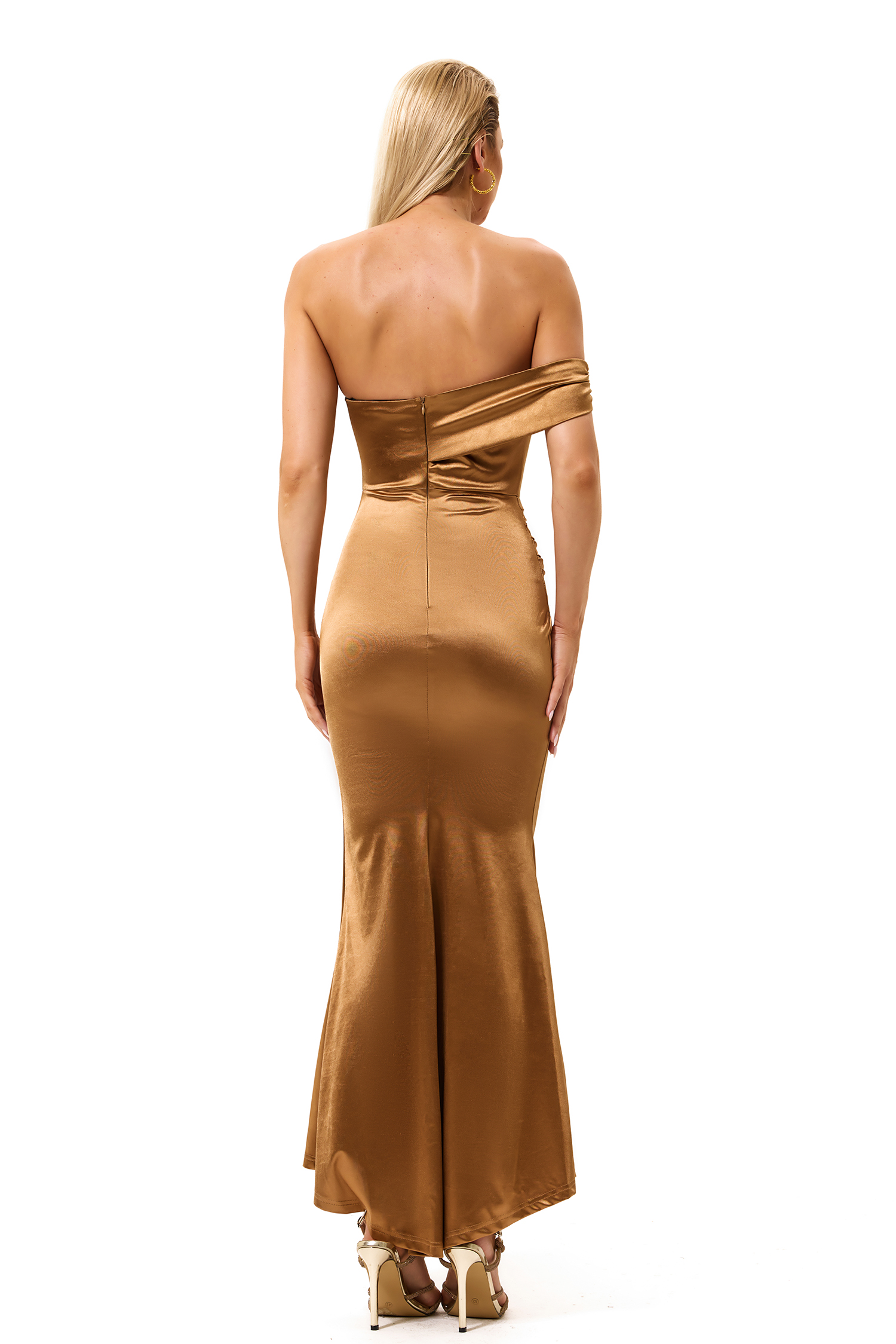 Satin Solid Off Shoulder Midi Dress
