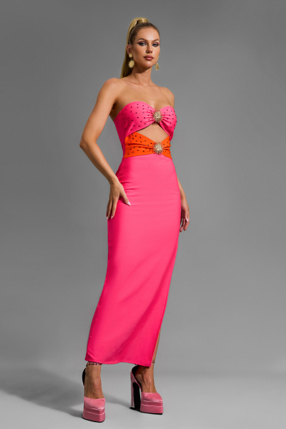 Knit Cut-Out Off-Shoulder Split Maxi Dress