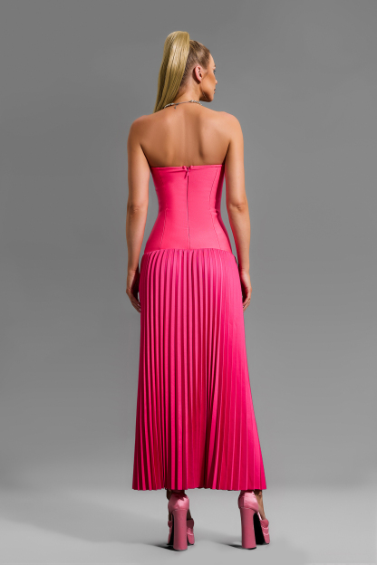 Rhinestone Off-Shoulder Pleat Midi Dress