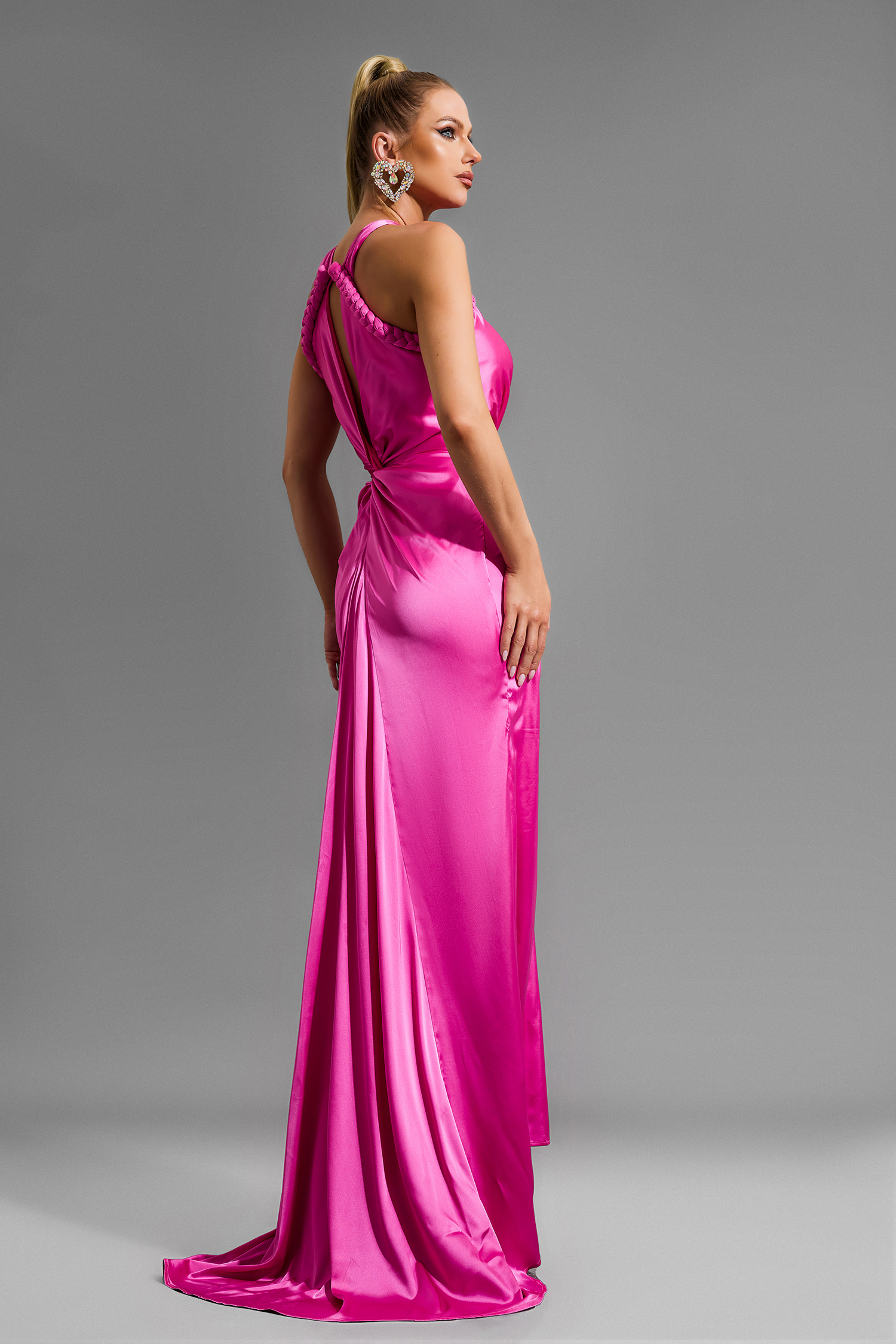 Satin Solid Halter Neck Midi Dress