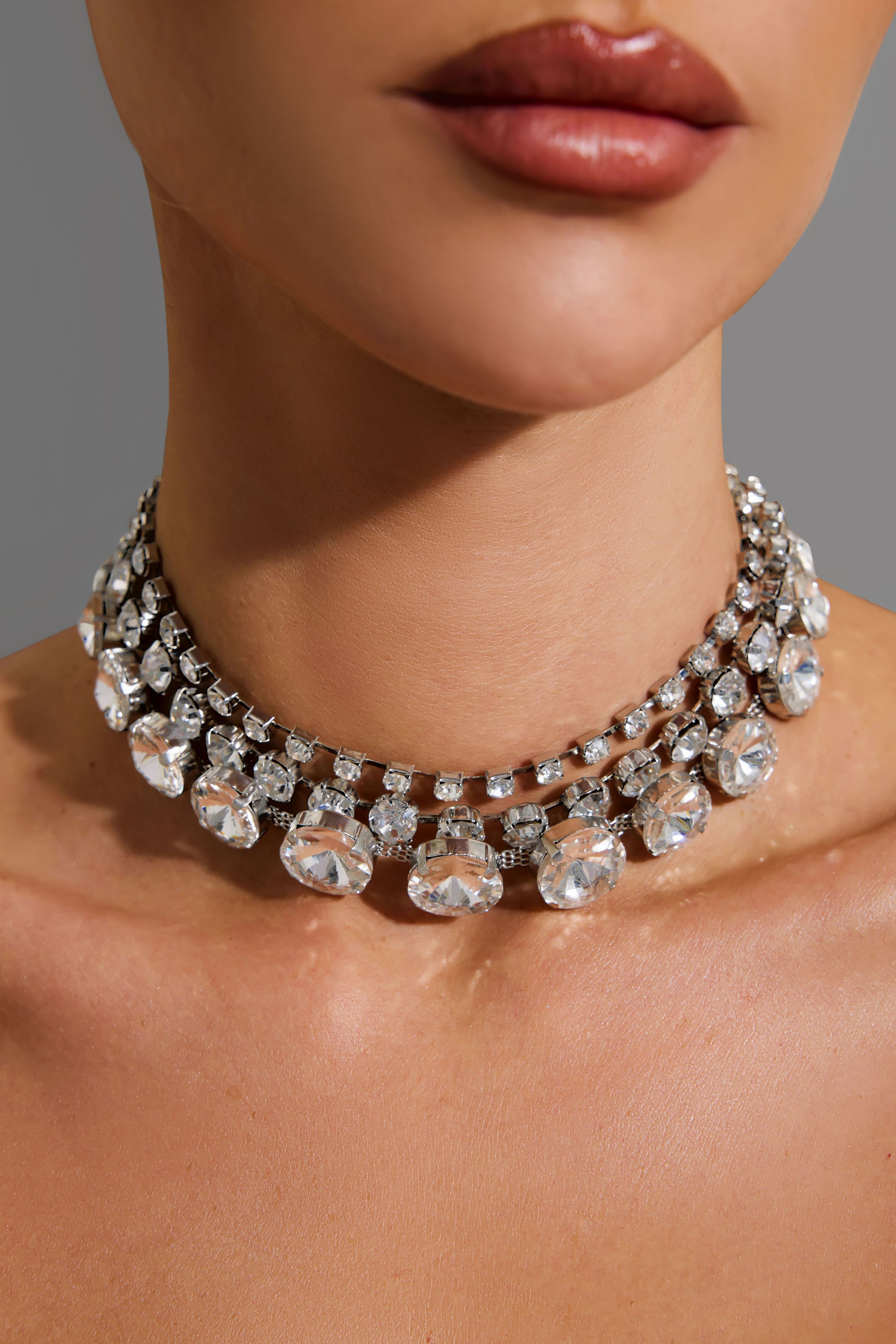 Faux Diamond Multi Layered Necklace