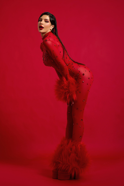 Faux Fur Fabric High Neck Long Sleeve Jumpsuit