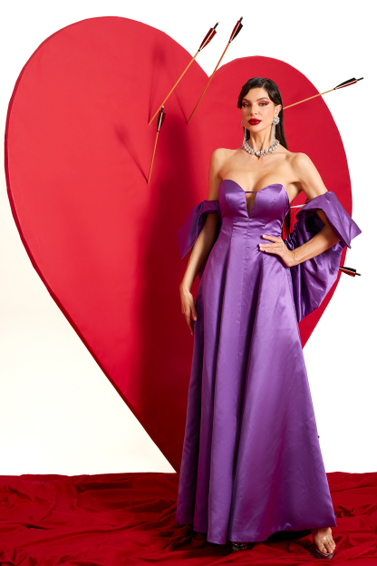 Satin Off Shoulder With Cape Maxi Dress