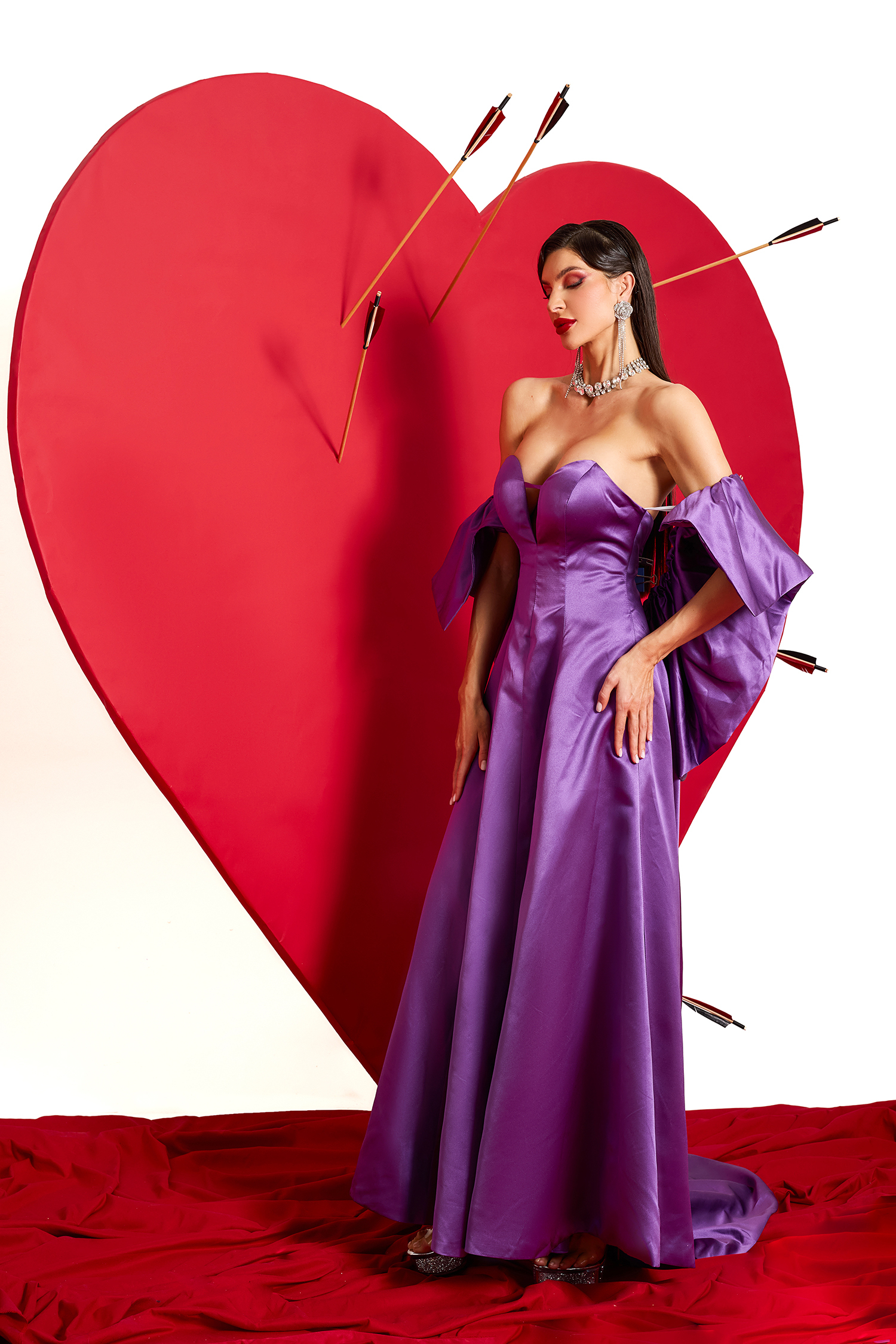 Satin Off Shoulder With Cape Maxi Dress