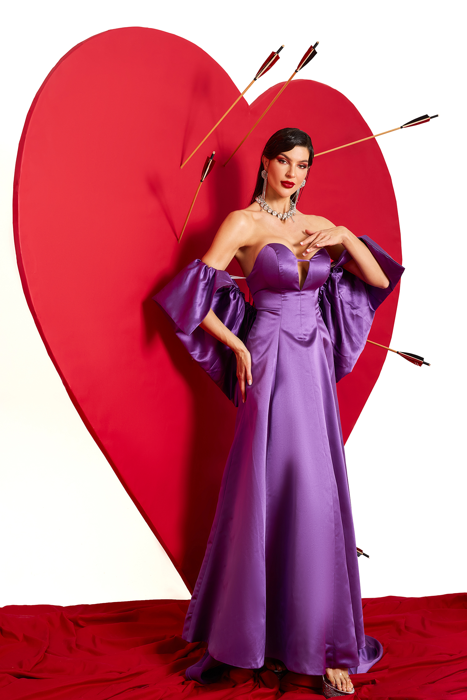 Satin Off Shoulder With Cape Maxi Dress