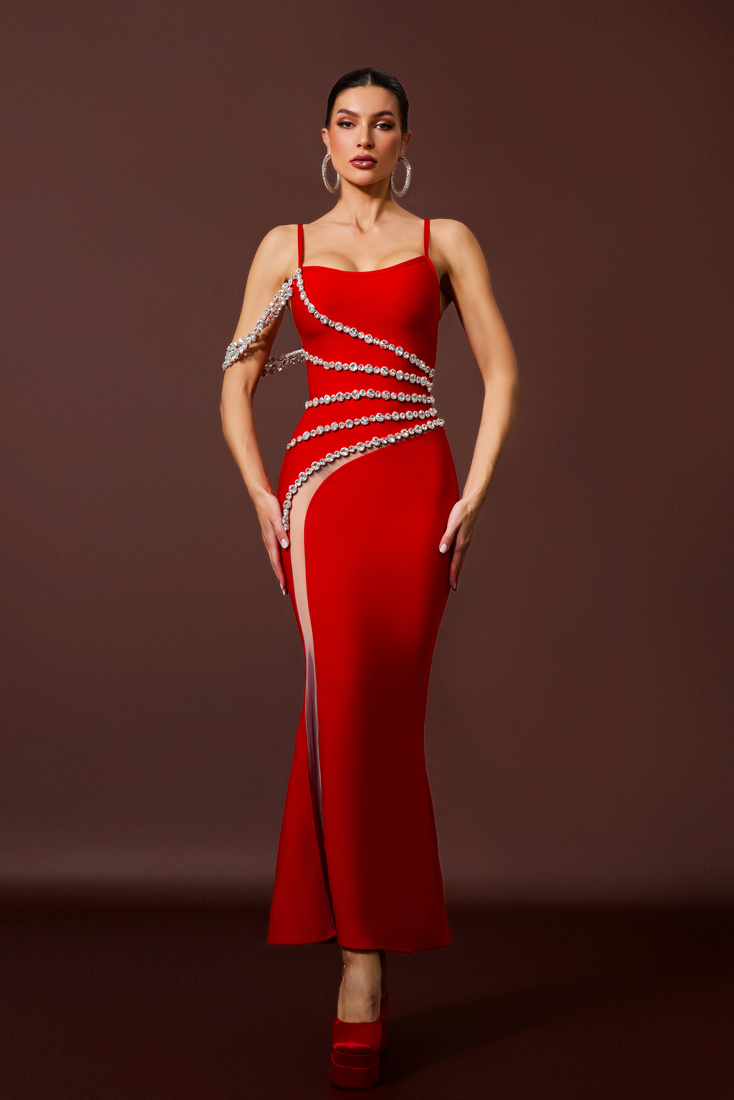 Rhinestone Sleeveless Splicing Maxi Dress