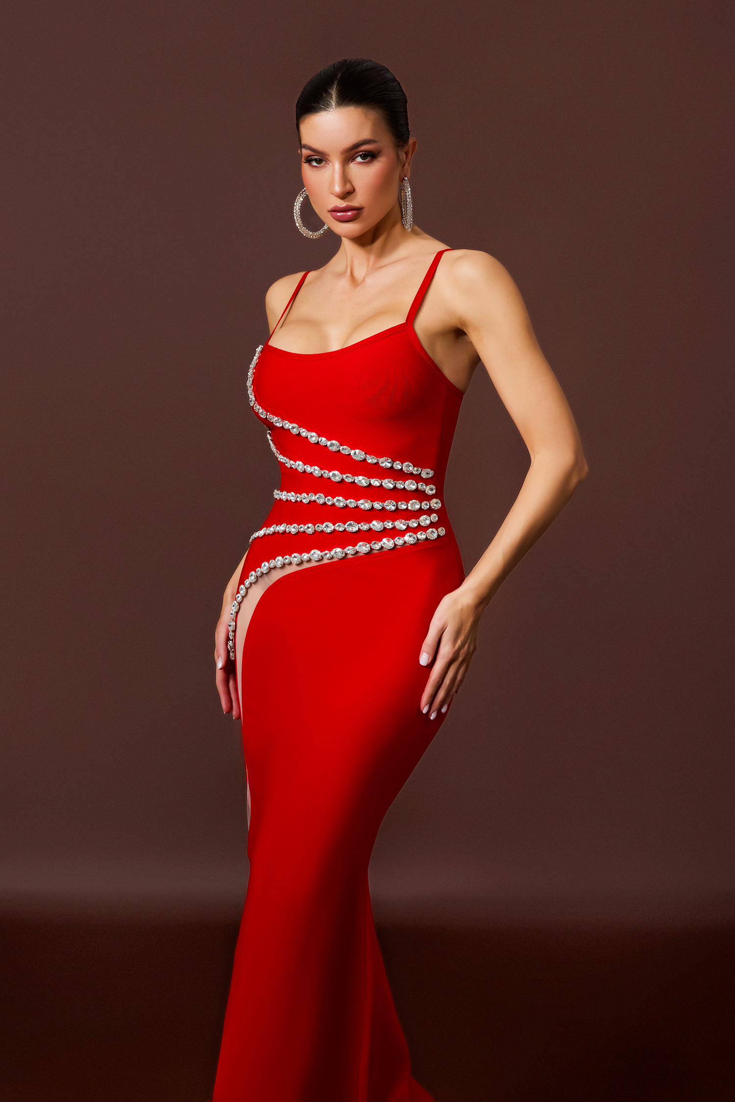 Rhinestone Sleeveless Splicing Maxi Dress