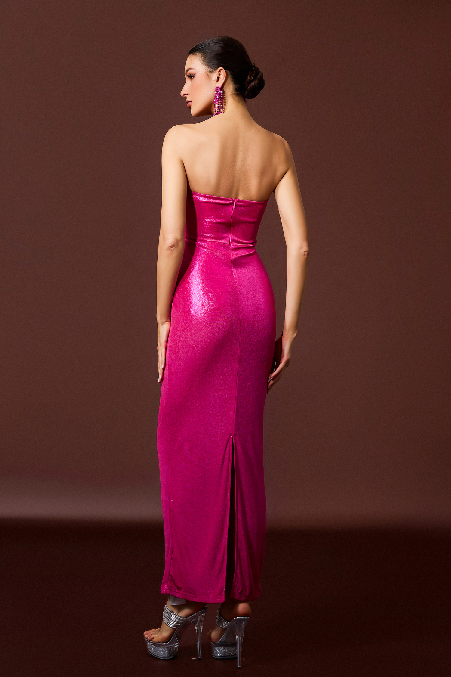 Rhinestone Cut-Out Strapless Midi Dress