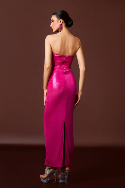 Rhinestone Cut-Out Strapless Midi Dress