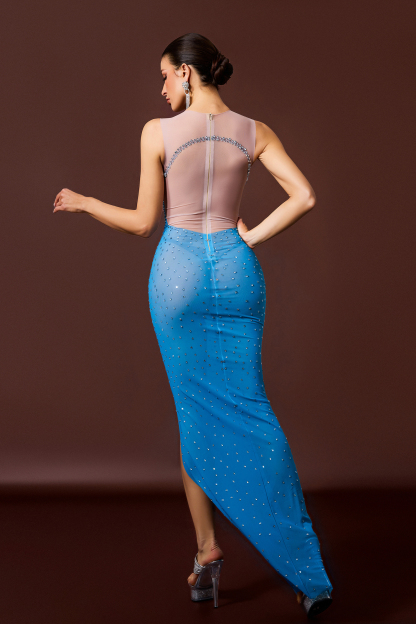 Faux Diamond Sleeveless Split Maxi Dress