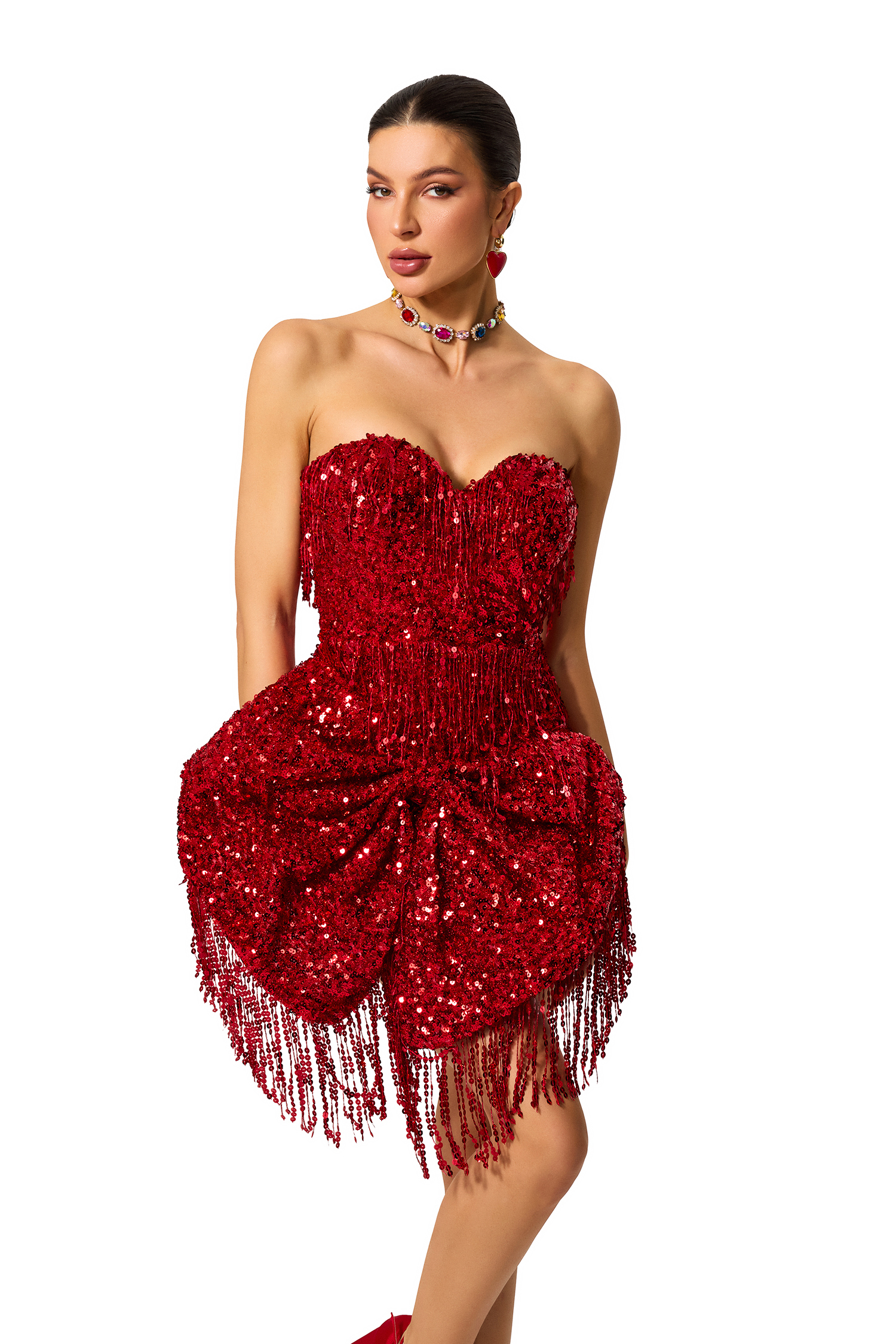 Rhinestone Bow Sequin Mini Dress