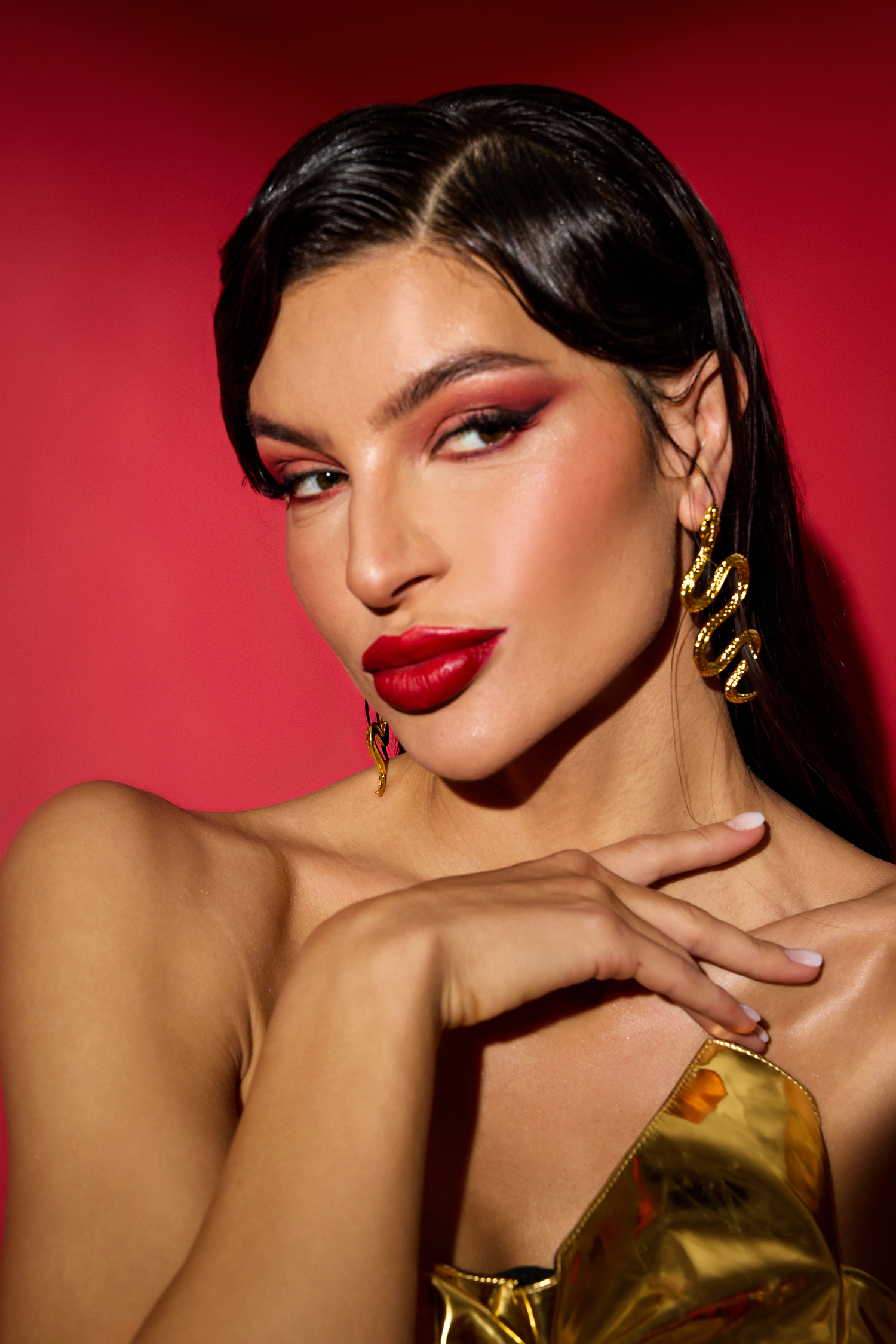 Snake Shape Metal Faux Diamond Stud Earrings