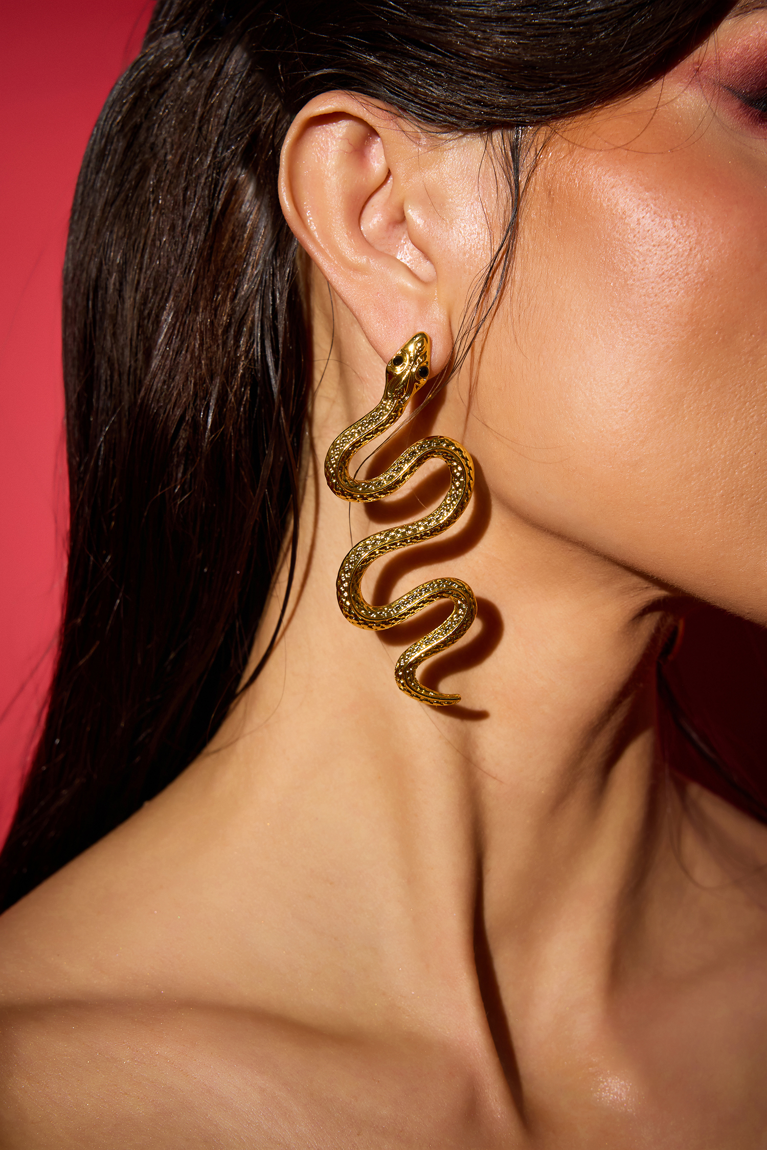 Snake Shape Metal Faux Diamond Stud Earrings