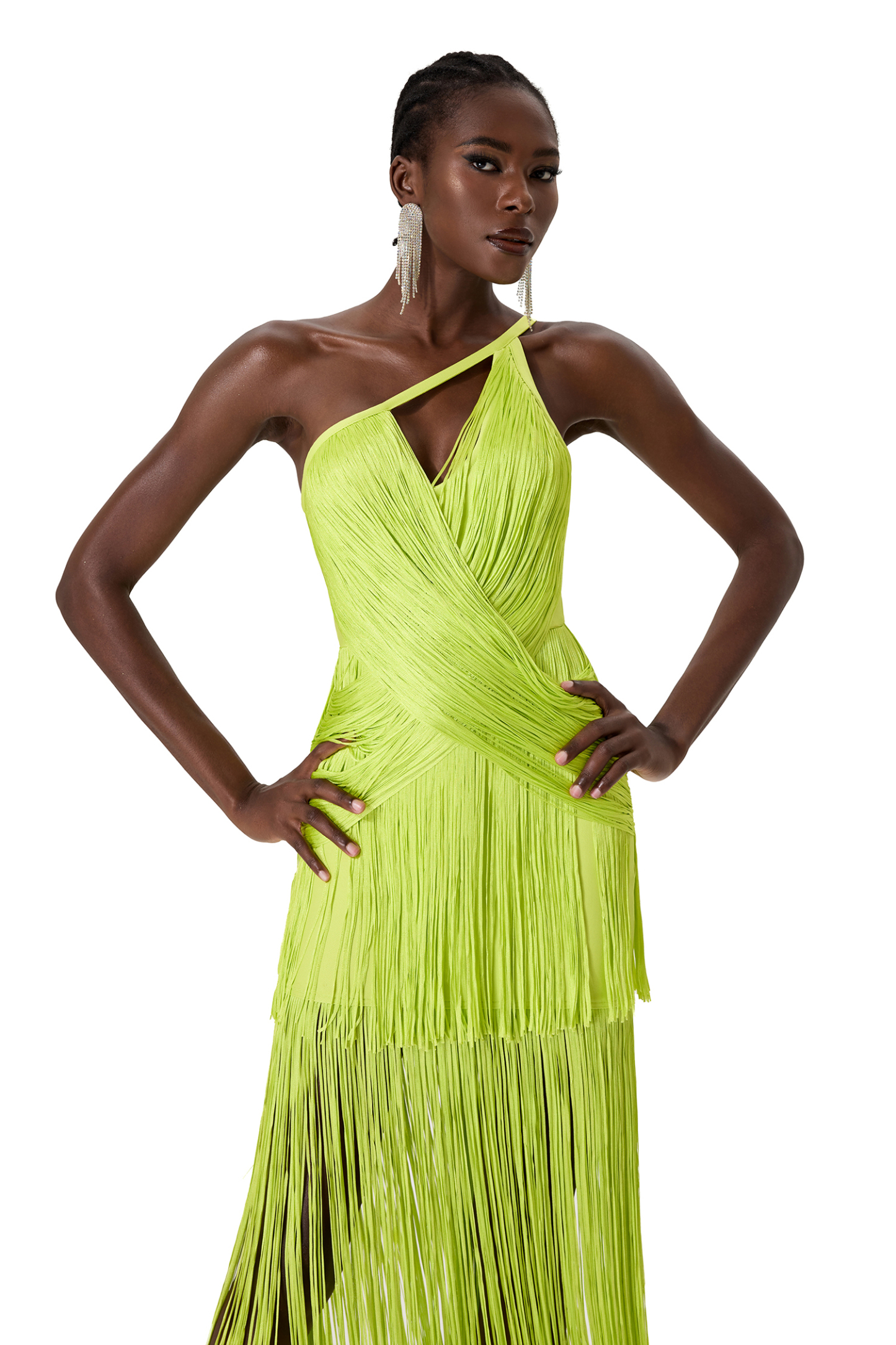 Solid One Shoulder Asymmetrical Tassel Midi Dress