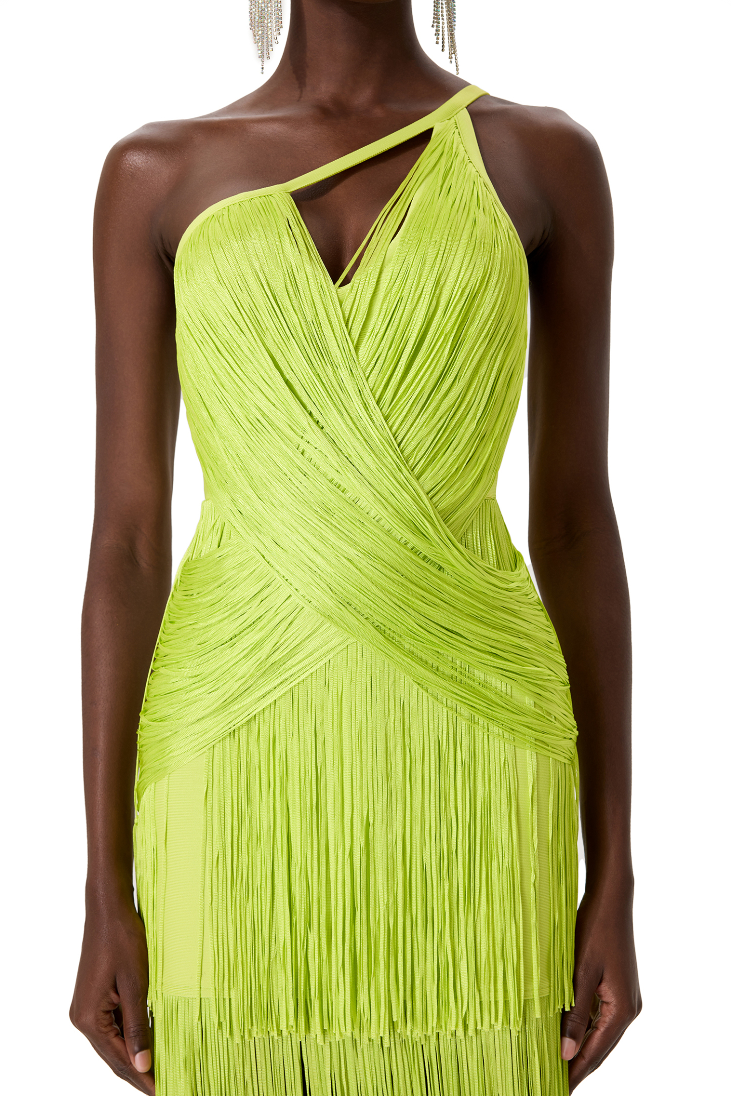 Solid One Shoulder Asymmetrical Tassel Midi Dress