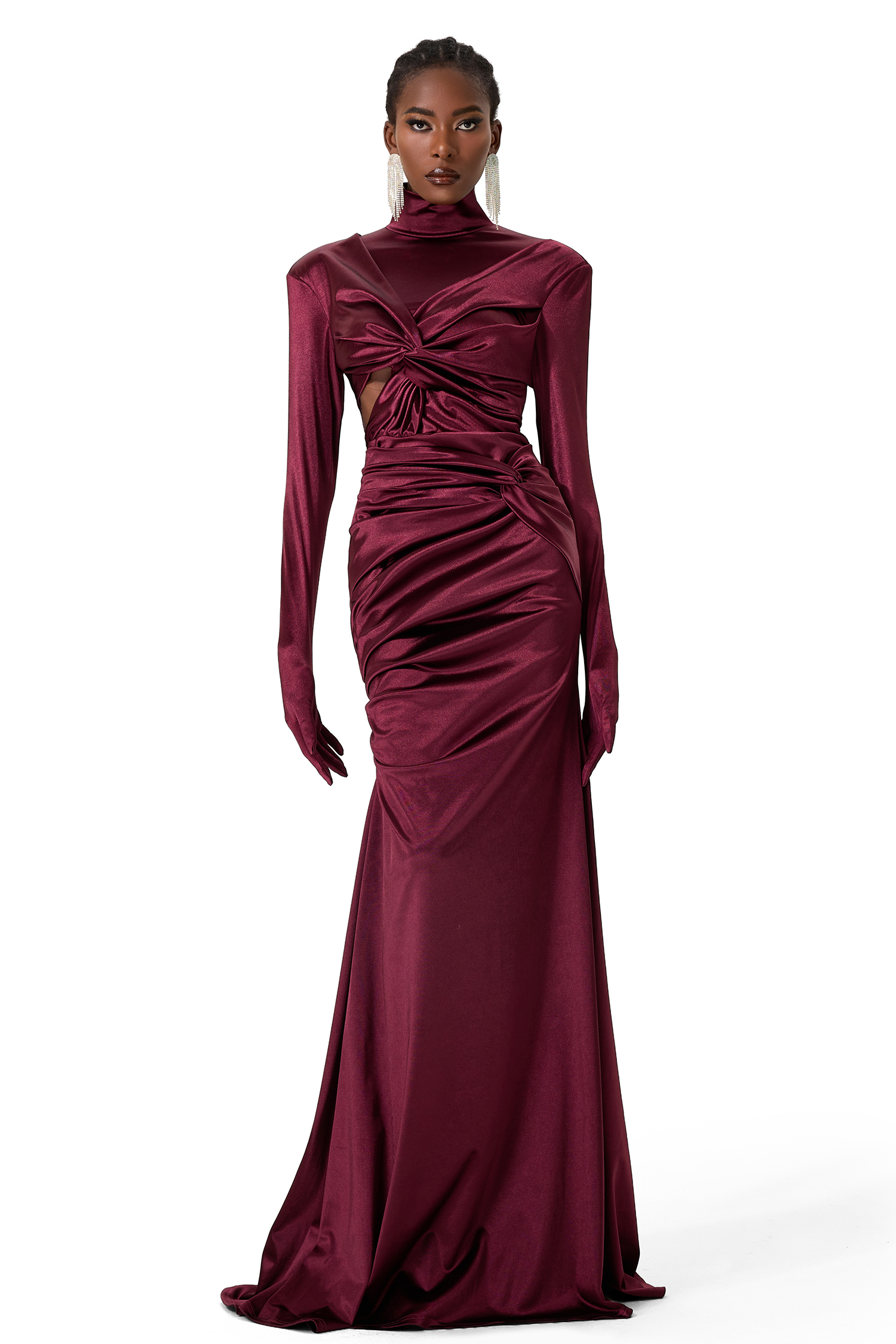 Satin High Neck Knotted Cut Out Maxi Dress