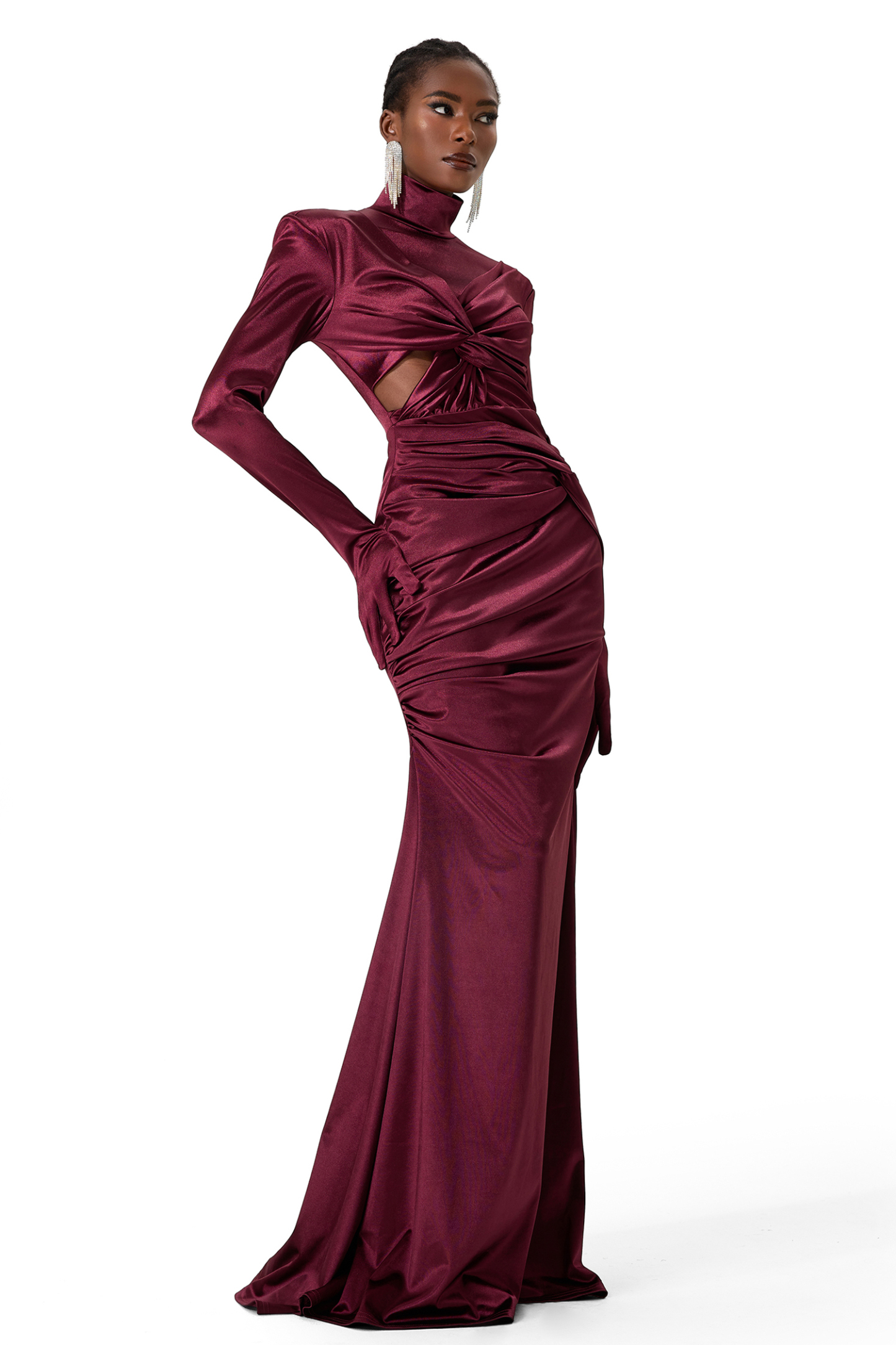 Satin High Neck Knotted Cut Out Maxi Dress