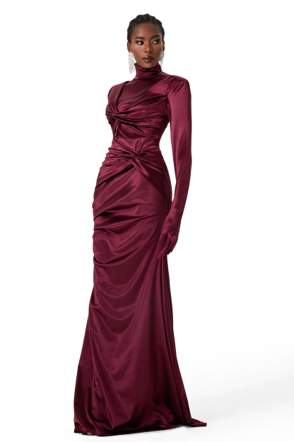 Satin High Neck Knotted Cut Out Maxi Dress