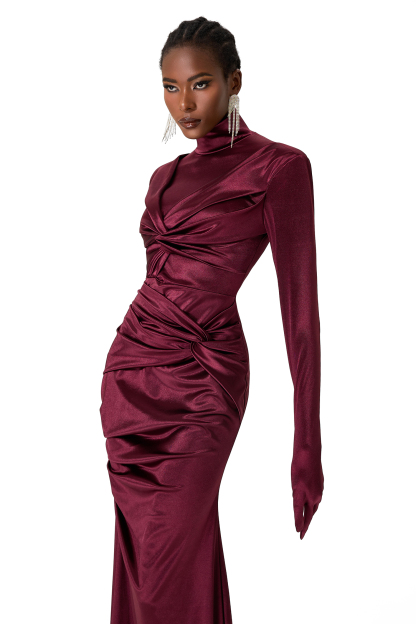 Satin High Neck Knotted Cut Out Maxi Dress