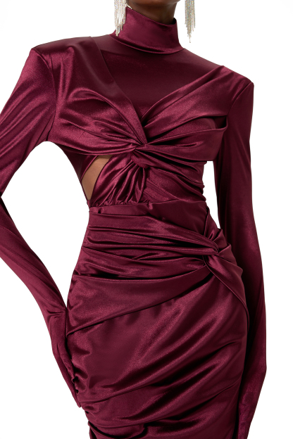 Satin High Neck Knotted Cut Out Maxi Dress