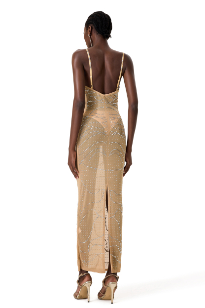 Faux Diamond Mesh Slip Maxi Dress