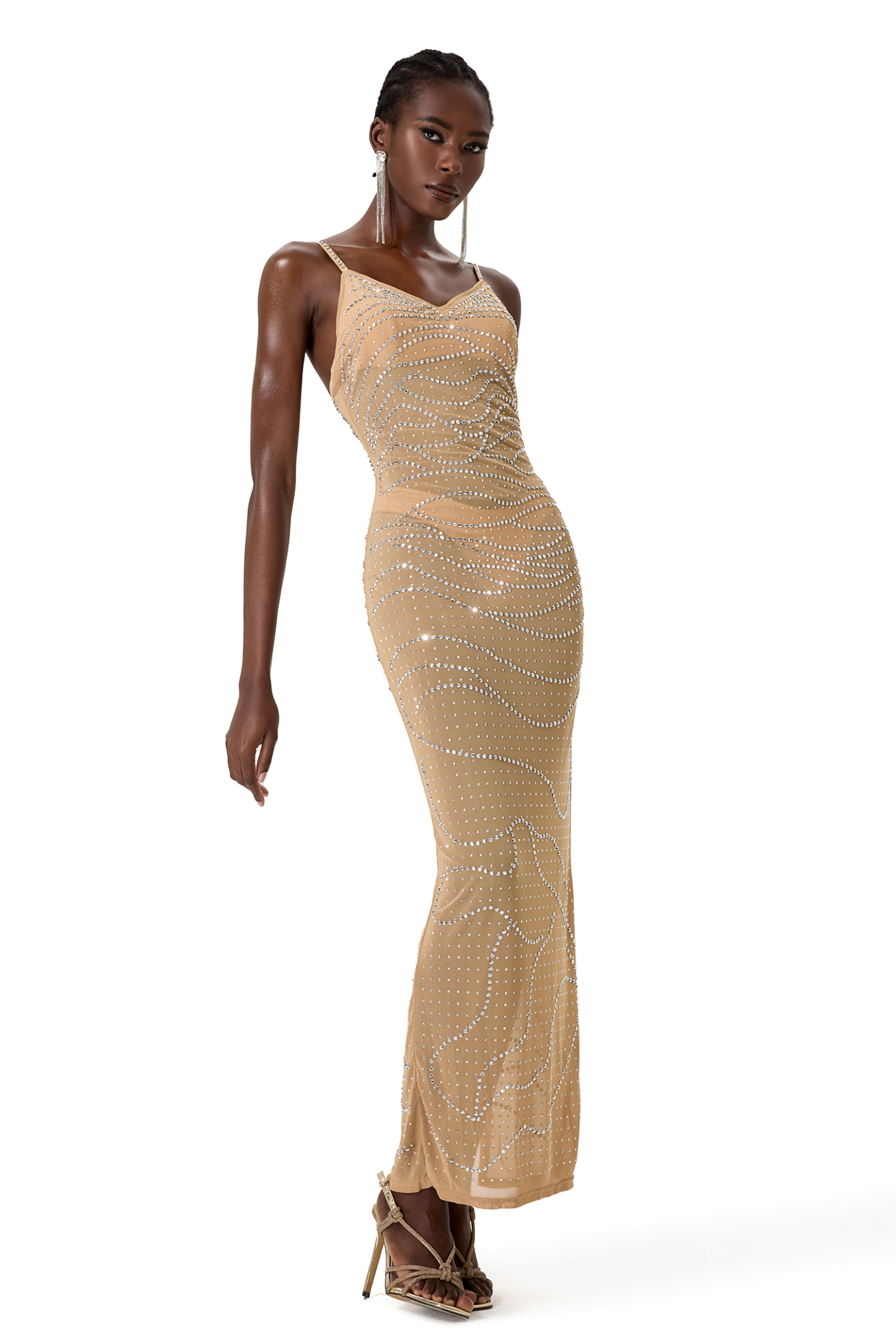 Faux Diamond Mesh Slip Maxi Dress