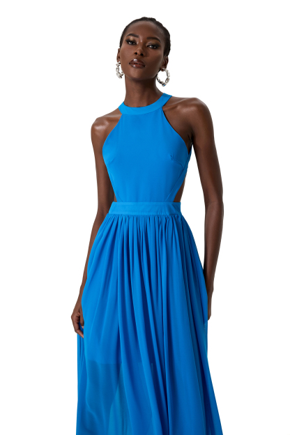 Chiffon Solid Halter Neck Midi Dress