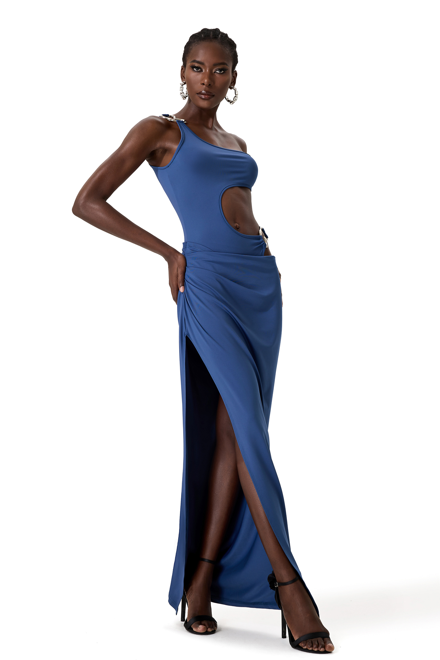 Solid Cut Out Split Maxi Dress