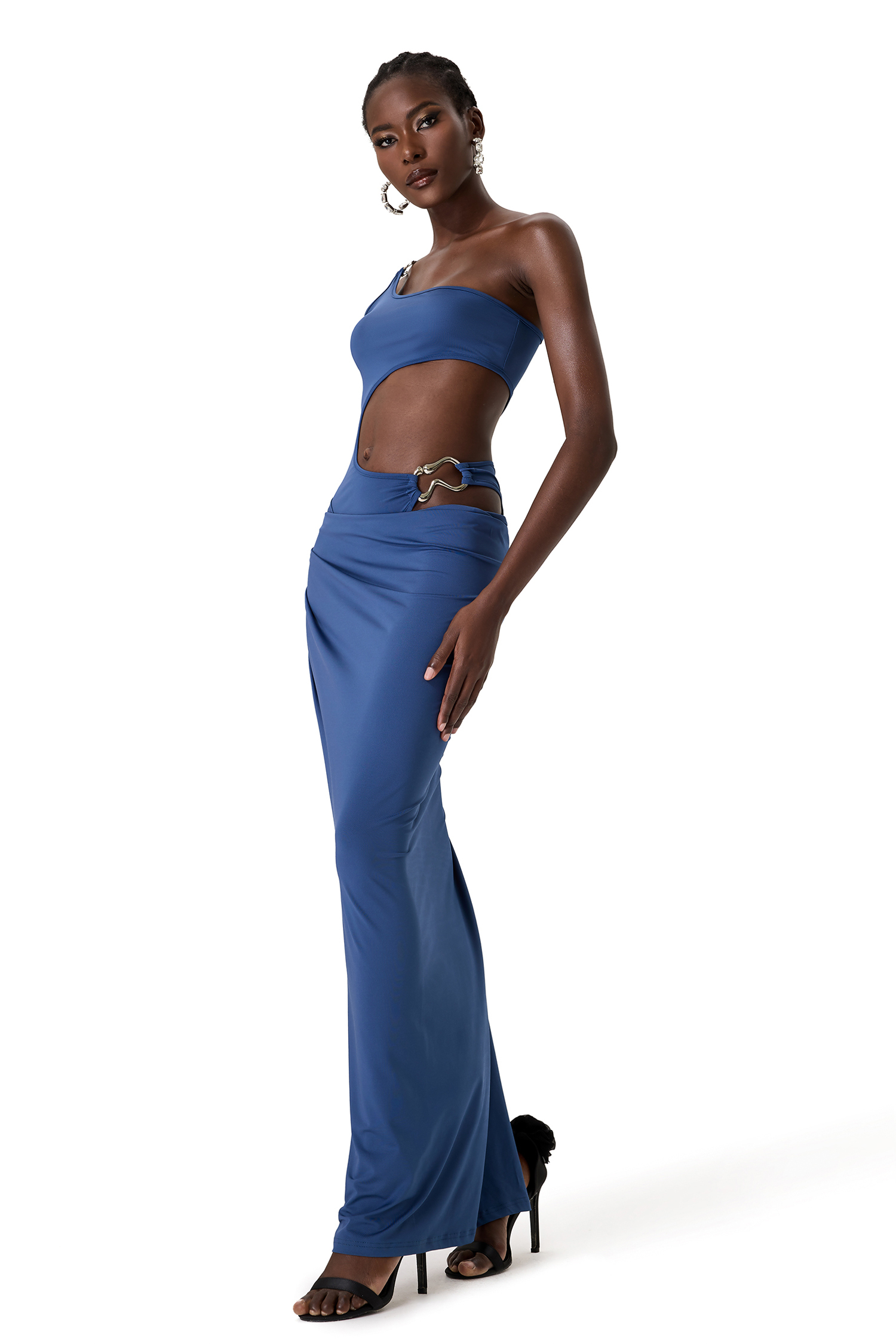 Solid Cut Out Split Maxi Dress