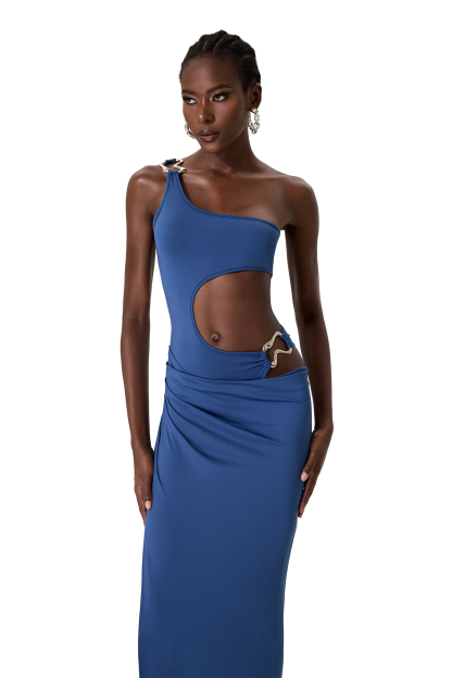 Solid Cut Out Split Maxi Dress